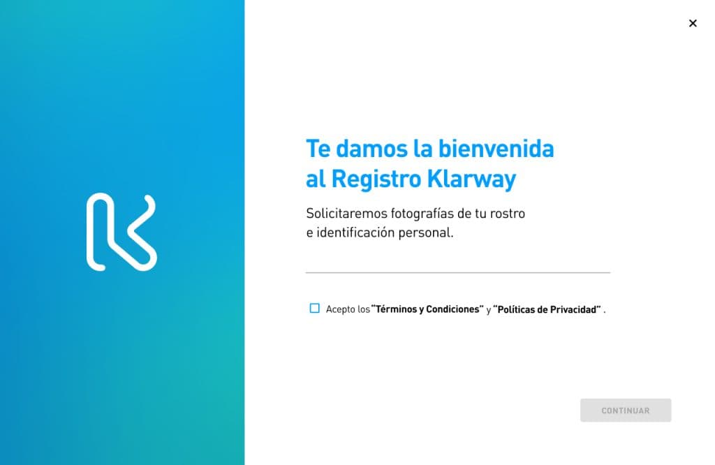 Pantalla de Términos y Condiciones de Klarway