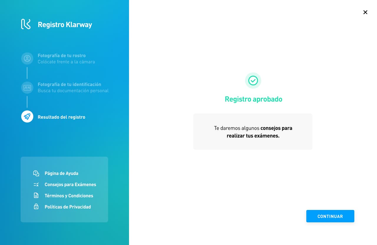 Pantalla de registro aprobado
