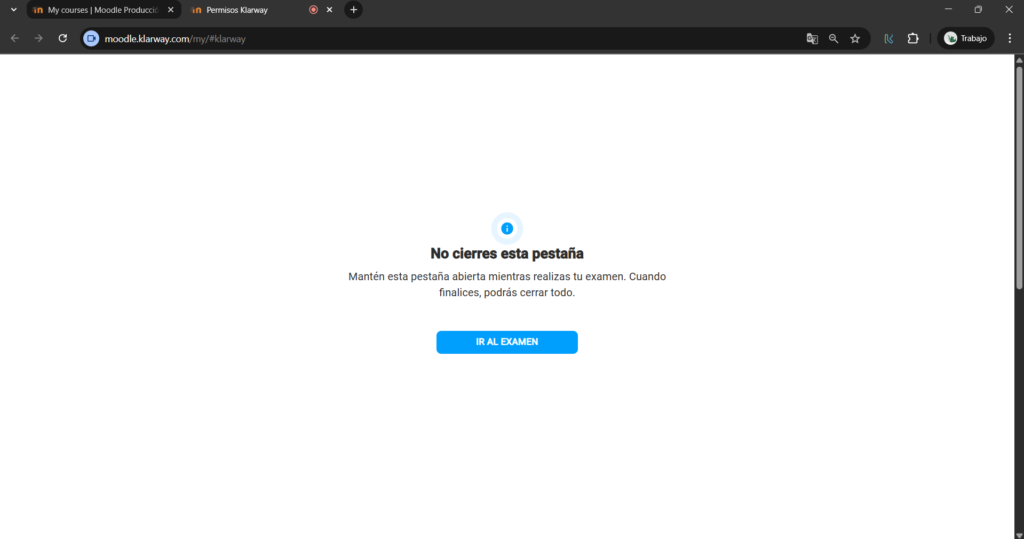 Botón Ir al examen en la extensión de Klarway