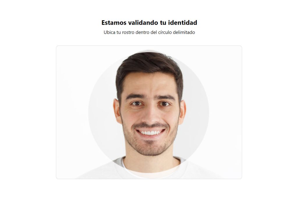 Pantalla de validación de identidad facial