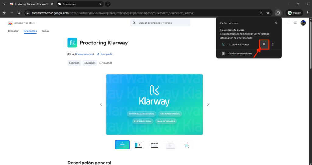 Cómo fijar la extensión de Klarway en la barra de Chrome