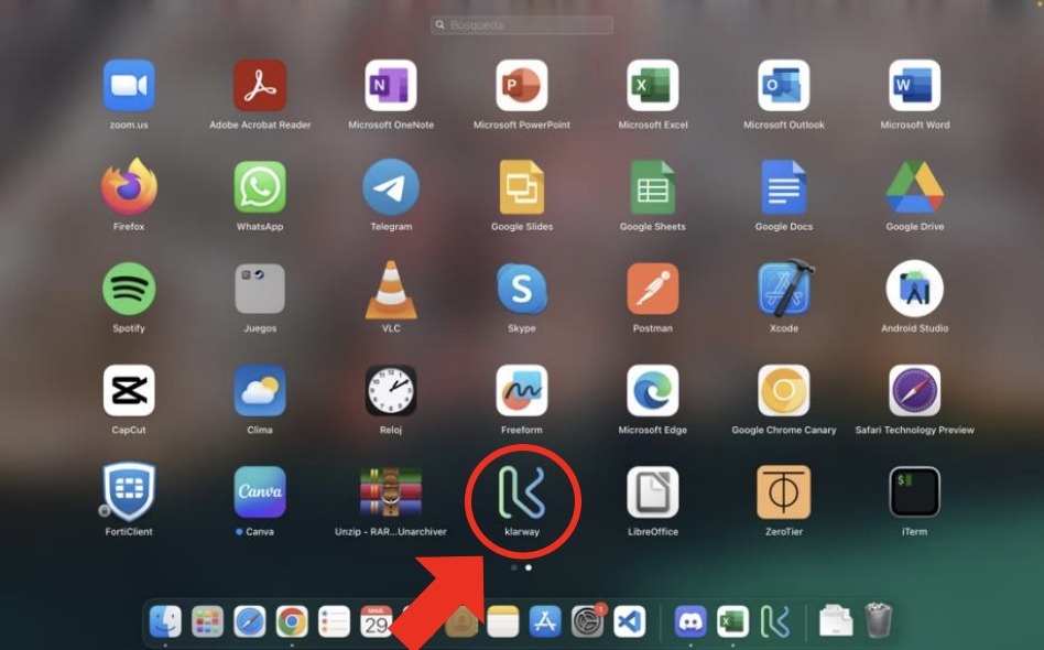 Klarway application download and start screen