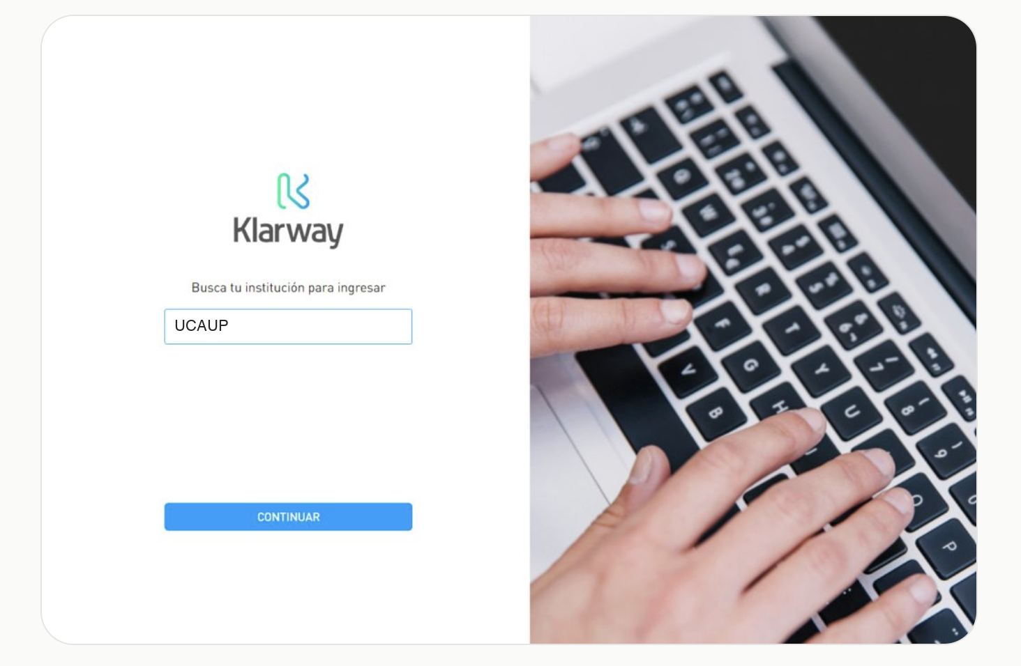 Institution selection screen in Klarway