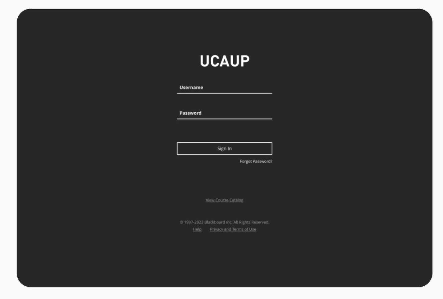 Login screen for the platform