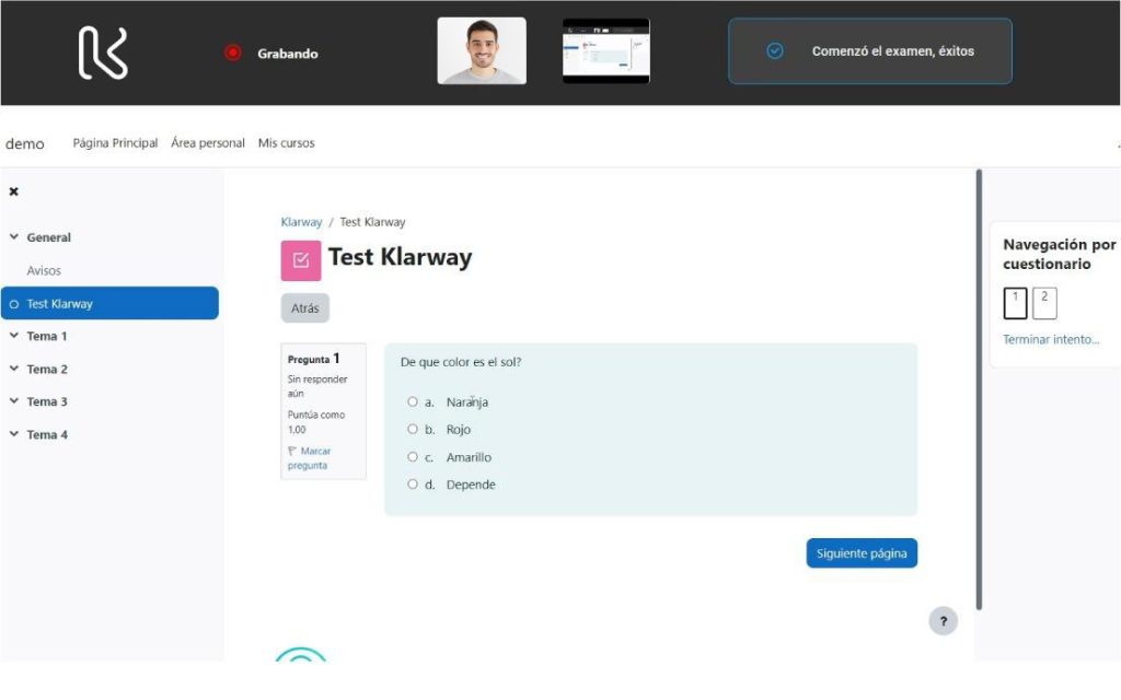 Exam in progress with Klarway active