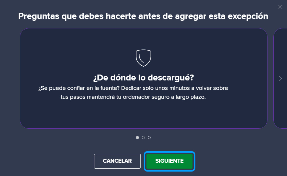 Confirmación de riesgos en Avast