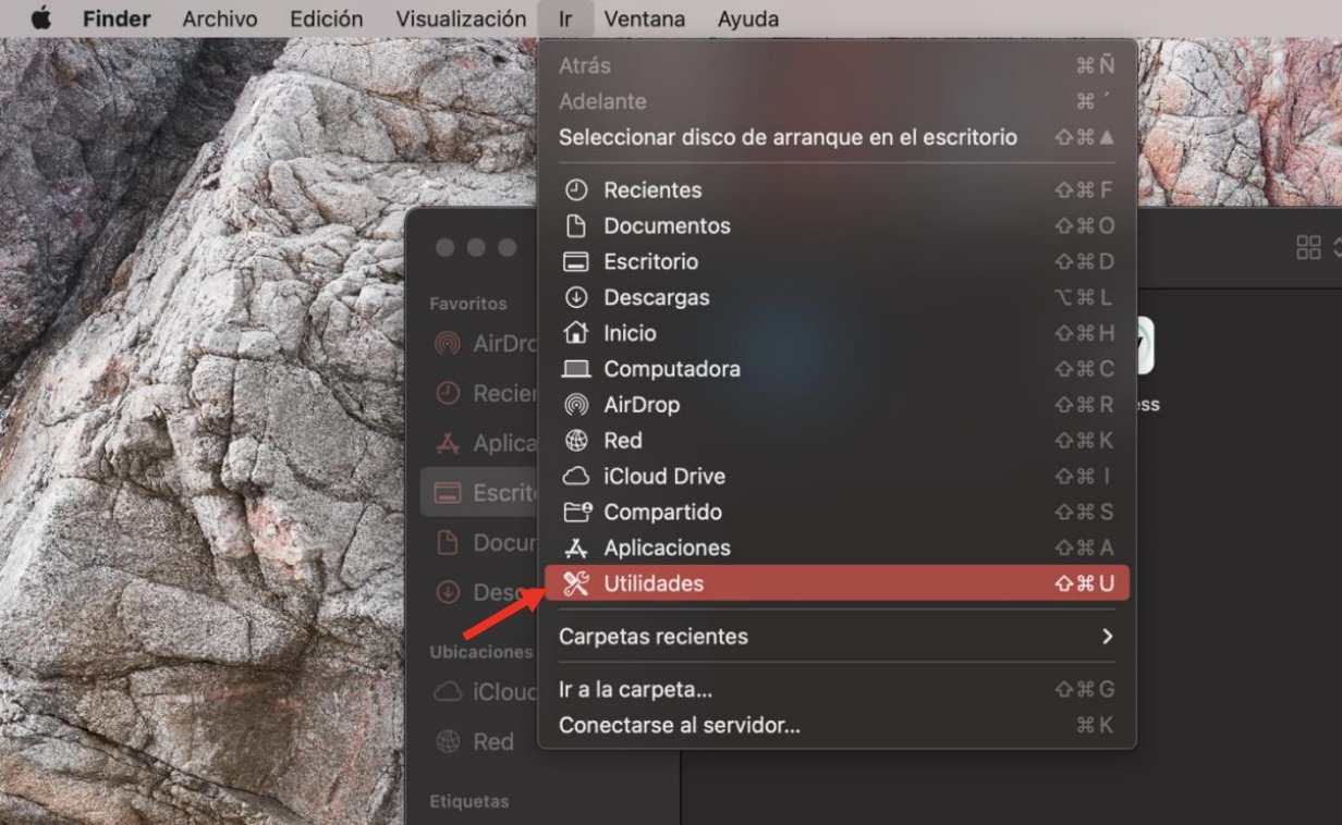 Carpeta Utilidades en el Finder de Mac