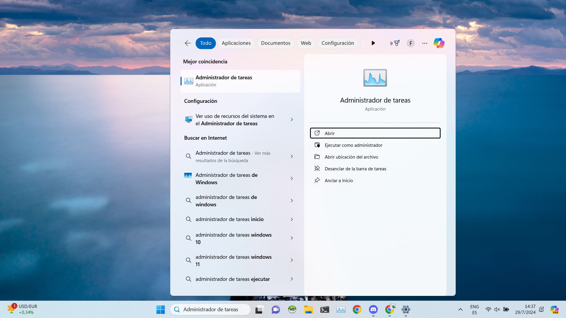 Buscador de Windows con Administrador de tareas