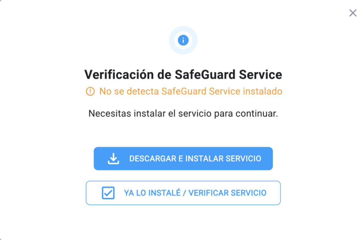 Aviso de que o SafeGuard Service não foi detectado