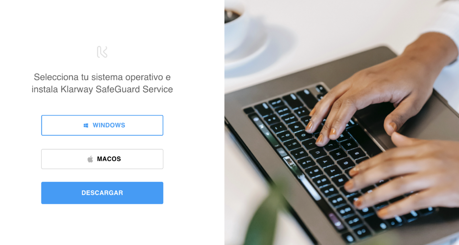 Página de download do Klarway SafeGuard Service para Windows ou macOS