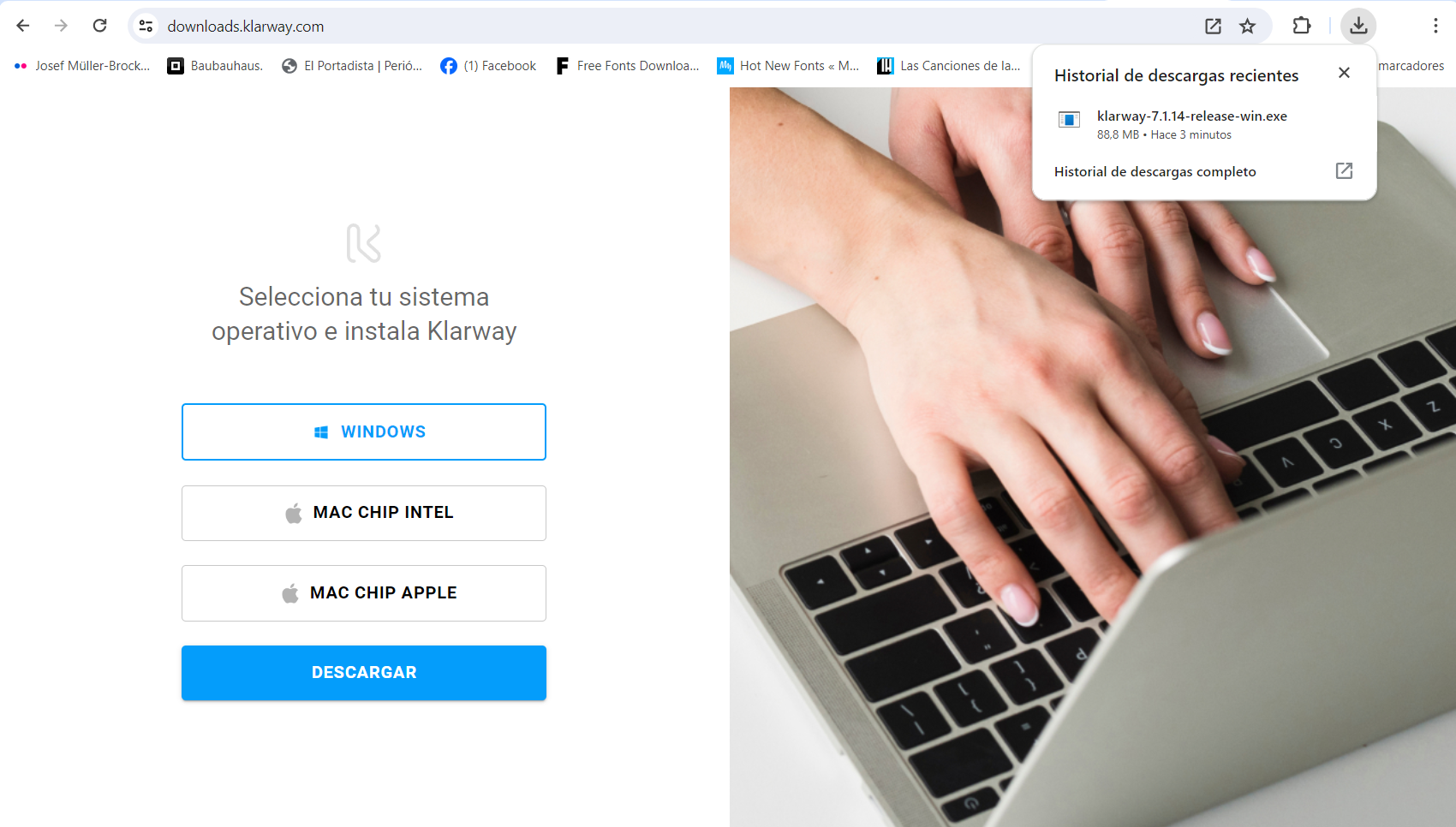 Carpeta de descargas con el instalador de Klarway