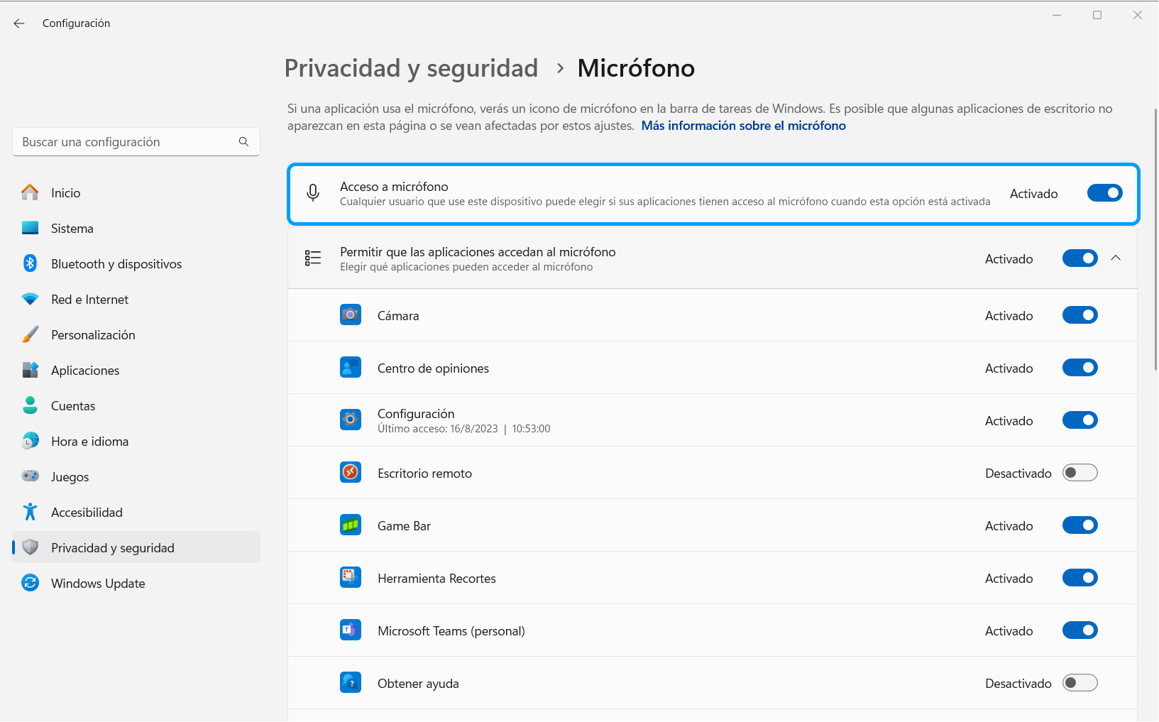 Microphone settings step 2
